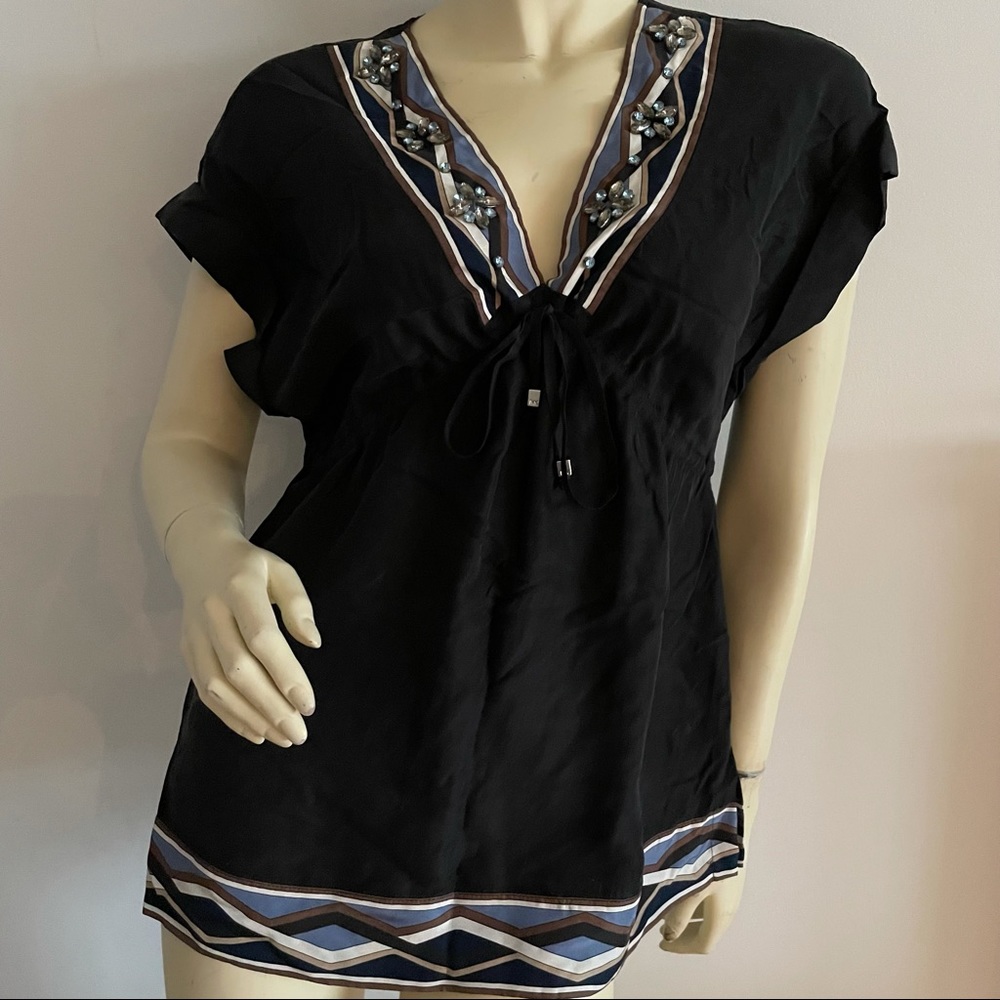 Michael Michael kors navy silk empire waist top with rhinestones